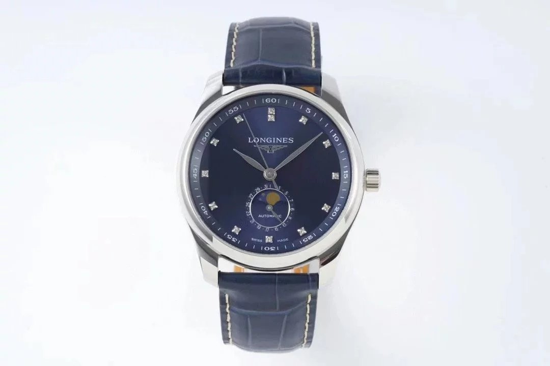 APS厂浪琴名匠四针月相蓝盘钻刻时标皮带款L2.909.4.97.0腕表- 高仿手表 
